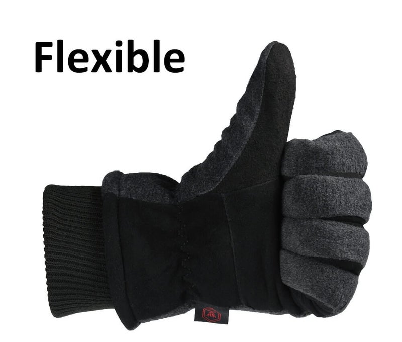 OZERO Winter Gloves Deerskin Leather Thermal Bike Glove Warm Fleece for Snow Skiing Driving Cycling Hiking Runing Hand Warmer in Cold Weather for Women and Men Medium Gray - Image 5