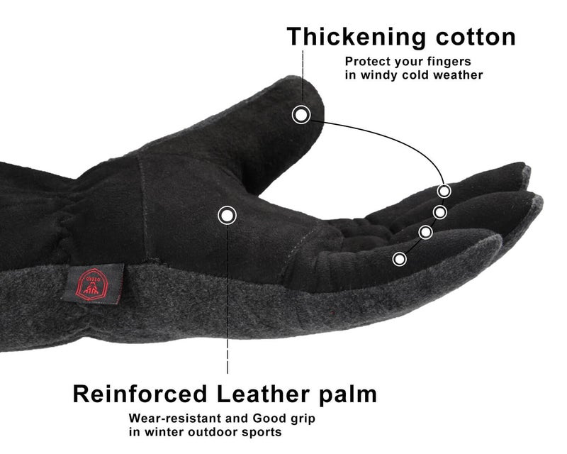 OZERO Winter Gloves Deerskin Leather Thermal Bike Glove Warm Fleece for Snow Skiing Driving Cycling Hiking Runing Hand Warmer in Cold Weather for Women and Men Medium Gray - Image 4