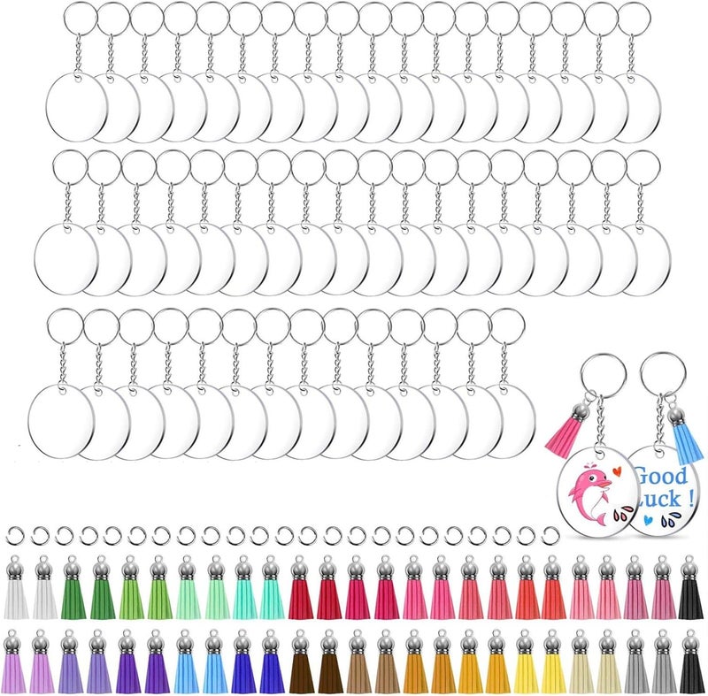 Coocicyi Acrylic Blank Keychains, 120 Pcs Clear Keychain Blanks for Vinyl with 30 Pcs Acrylic Blanks, 30 Pcs Keychain Tassels, 30 Pcs Key Rings with Chain and 30 Pcs Jump Rings - Image 1