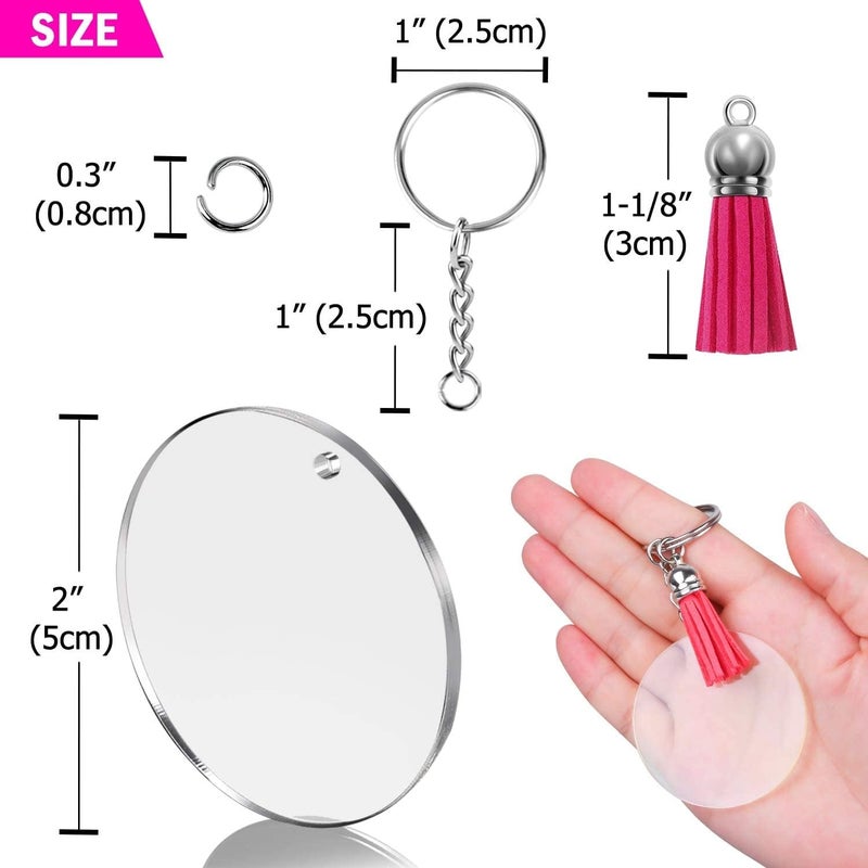Coocicyi Acrylic Blank Keychains, 120 Pcs Clear Keychain Blanks for Vinyl with 30 Pcs Acrylic Blanks, 30 Pcs Keychain Tassels, 30 Pcs Key Rings with Chain and 30 Pcs Jump Rings - Image 5