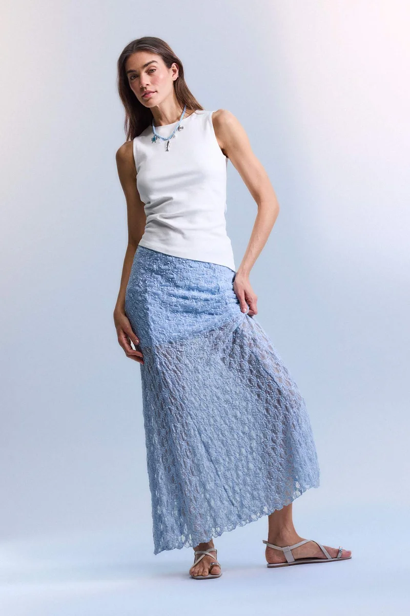 DeFacto A Cut Lace Lined Normal Waist Maxi Knitted Skirt