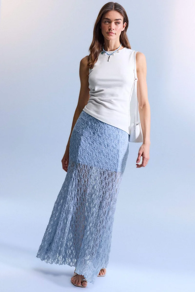 DeFacto A Cut Lace Lined Normal Waist Maxi Knitted Skirt