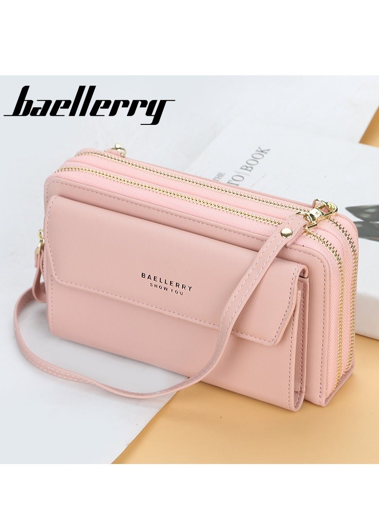 بايلليري محفظة نسائية بحزام كتف ذات سعة كبيرة باللون الوردي - Image 1