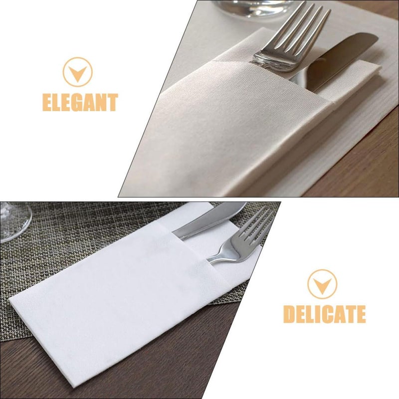 50pcs White Disposable Pocket Napkins 40x40cm Thick Paper Dinner Napkins with Silverware Pocket for Wedding, Party, Shower, Restaurant Use - Image 3