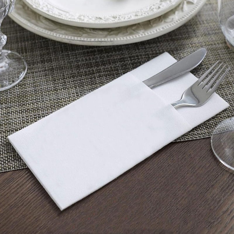 50pcs White Disposable Pocket Napkins 40x40cm Thick Paper Dinner Napkins with Silverware Pocket for Wedding, Party, Shower, Restaurant Use - Image 5