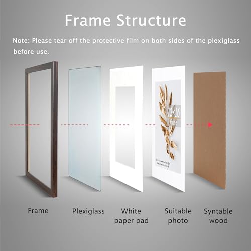 Hogaryo Set of 3 12x16 Picture Frame Brown can Display 8.5x11 Picture with Mat or 12x16 Without Mat on the Wall - Image 4