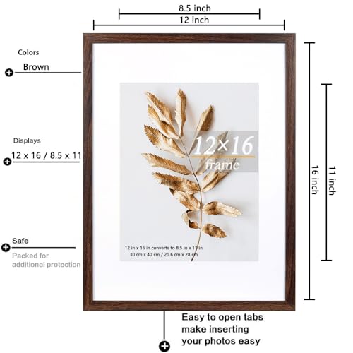 Hogaryo Set of 3 12x16 Picture Frame Brown can Display 8.5x11 Picture with Mat or 12x16 Without Mat on the Wall - Image 3