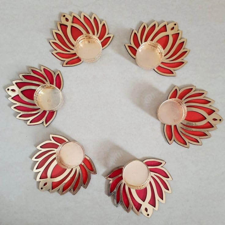 Handmade Lotus Floor Decoration Reusable Rangoli for Puja DecorTealight Candle HolderLotus Diya for Pooja Festival Dcor 7 pcsLamp Temple DecorationLotus Deepam for Goddess Worship pack of 10 - Image 1
