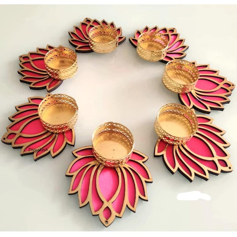 Handmade Lotus Floor Decoration Reusable Rangoli for Puja DecorTealight Candle HolderLotus Diya for Pooja Festival Dcor 7 pcsLamp Temple DecorationLotus Deepam for Goddess Worship pack of 10 - Image 2