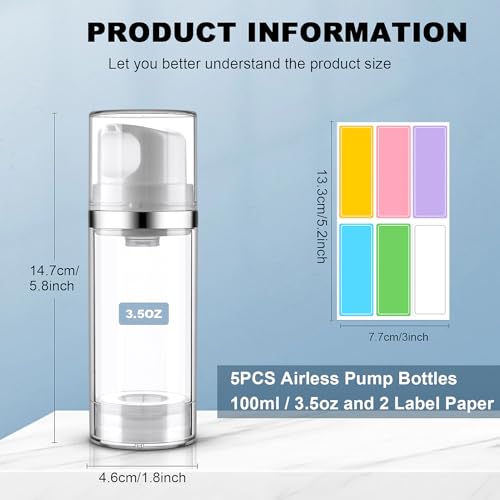 Cosywell Airless Pump Dispenser Bottles 5 Pack 3.4oz/100ml Empty Moisturizer Pump Dispenser Airless Cosmetic Pump Container Travel Pump Bottles for Toiletries Shampoo Lotion - Image 2