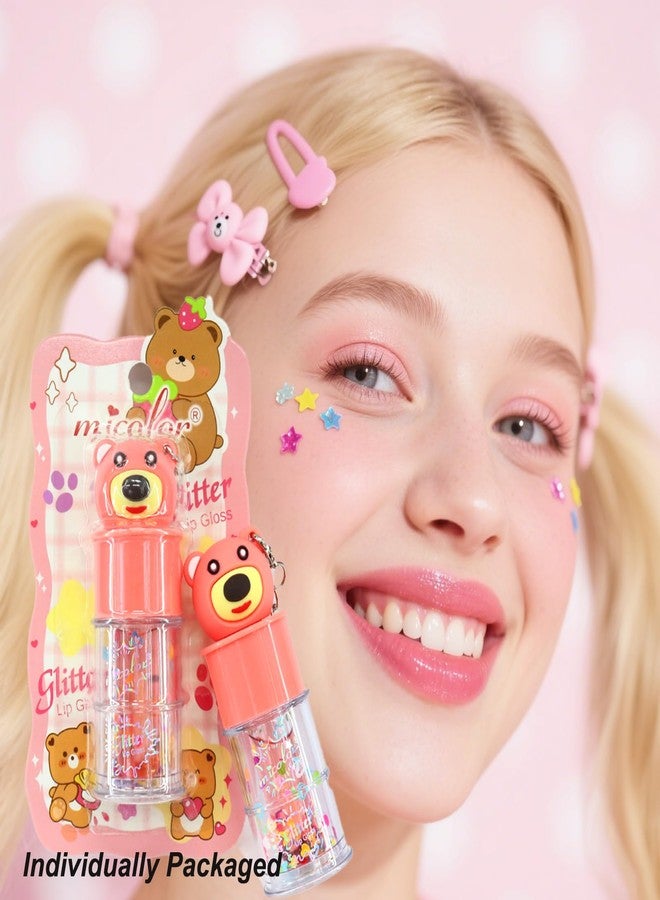 DENESTUP 6 Pcs Hydrating Lip Gloss Set, Shimmer Glossy Moisturizing Lip Jelly Sequins and Sparkles Lip Make-Up for Women Party Gift Cute Bear Keychain Design - Image 4