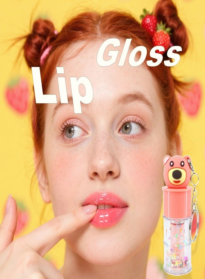 DENESTUP 6 Pcs Hydrating Lip Gloss Set, Shimmer Glossy Moisturizing Lip Jelly Sequins and Sparkles Lip Make-Up for Women Party Gift Cute Bear Keychain Design - Image 2