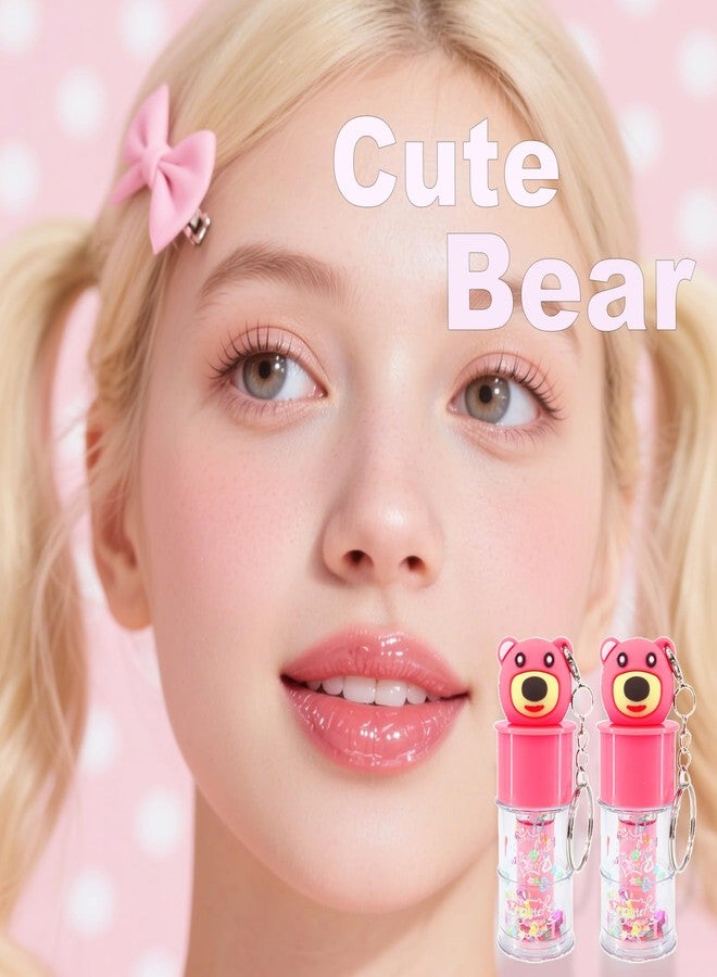 DENESTUP 6 Pcs Hydrating Lip Gloss Set, Shimmer Glossy Moisturizing Lip Jelly Sequins and Sparkles Lip Make-Up for Women Party Gift Cute Bear Keychain Design - Image 3
