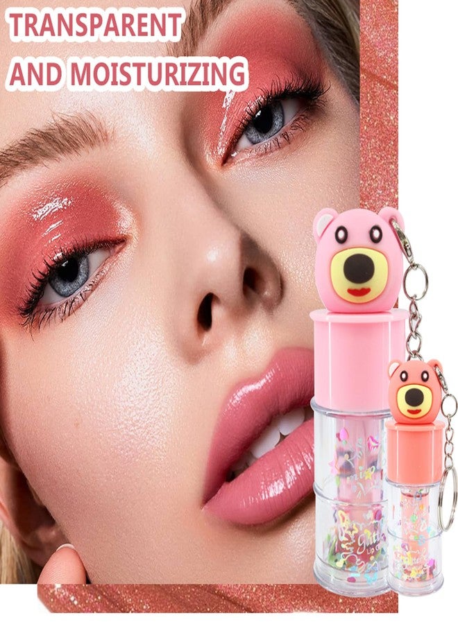 DENESTUP 6 Pcs Hydrating Lip Gloss Set, Shimmer Glossy Moisturizing Lip Jelly Sequins and Sparkles Lip Make-Up for Women Party Gift Cute Bear Keychain Design - Image 5