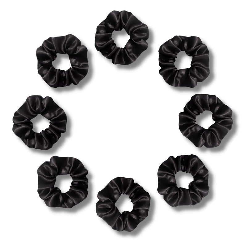 SILVR BEAR Luxury Black Satin Scrunchies Satin Hair Ties for thick curly Hair Scrunchies for Women and Girls Softer than Silk Hair Ties 8 Pack Black