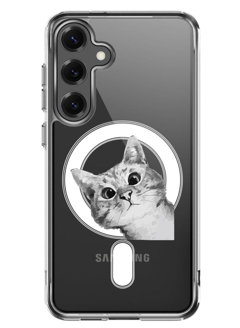 Theodor Magnetic Case for Samsung Galaxy S25 Plus 6.7-inch Compatible with MagSafe Wireless Charging, Shockproof Phone Bumper Cover Cat Peep - Image 1