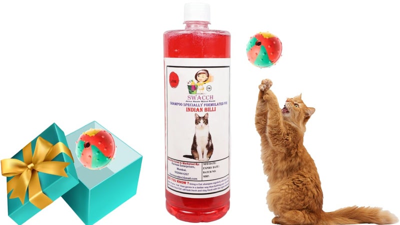 swacch Indian Billi Shampoo + Rubber Musical Ball I Chew Playing Rubber Ball I Interactive Cat Toy Balls I Training & Play I Combo Pack I 1 Litre Jasmine - Image 1