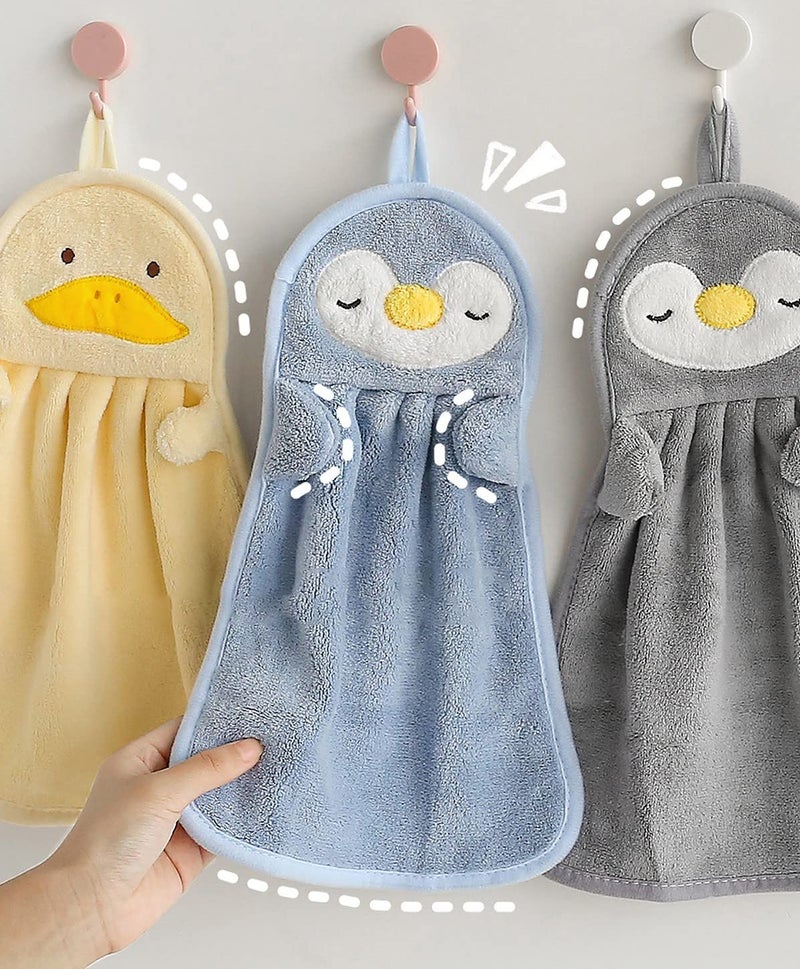wolpin Microfiber Hand Towel 37 x 25 cm, Ultra Soft & Absorbent Face Towel for Kids, Men & Women, Bathroom, Kitchen, Washbasin Hanging Napkin, Cute Blue Penguin Design - Image 2