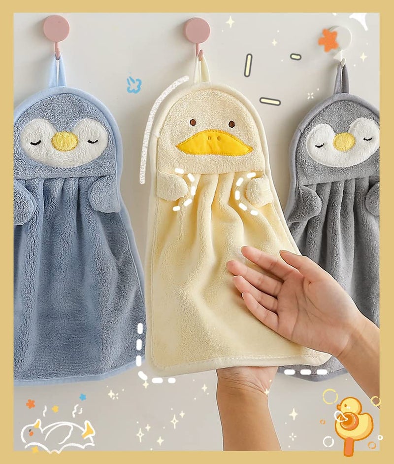 wolpin Microfiber Hand Towel 37 x 25 cm, Ultra Soft & Absorbent Face Towel for Kids, Men & Women, Bathroom, Kitchen, Washbasin Hanging Napkin, Cute Blue Penguin Design - Image 1