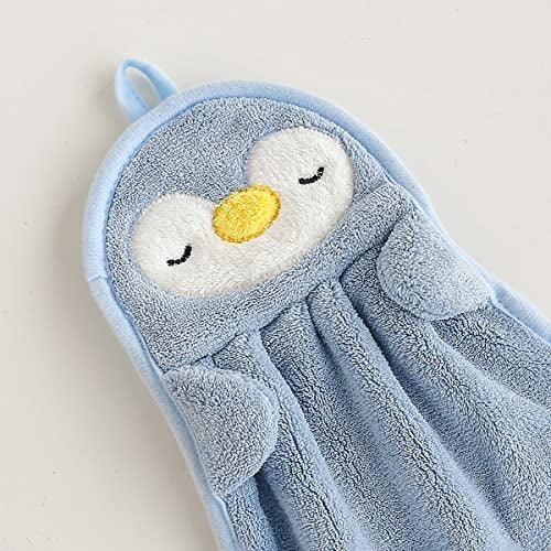 wolpin Microfiber Hand Towel 37 x 25 cm, Ultra Soft & Absorbent Face Towel for Kids, Men & Women, Bathroom, Kitchen, Washbasin Hanging Napkin, Cute Blue Penguin Design - Image 3