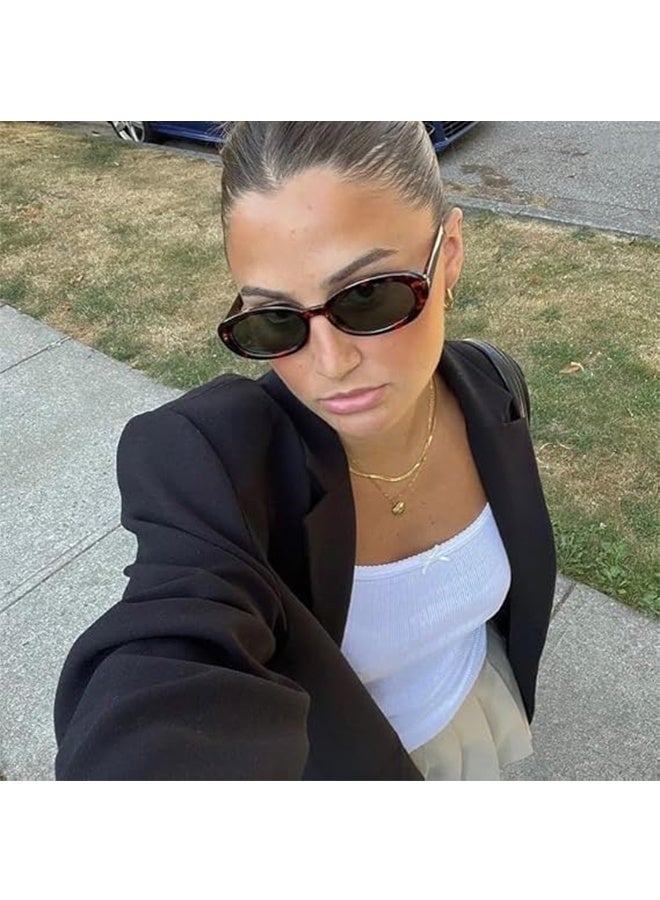 HY 2 PcsTrendy Retro Oval Sunglasses for Women, 90s Small Y2K Fashion Vintage Narrow Sun Glasses - Image 5