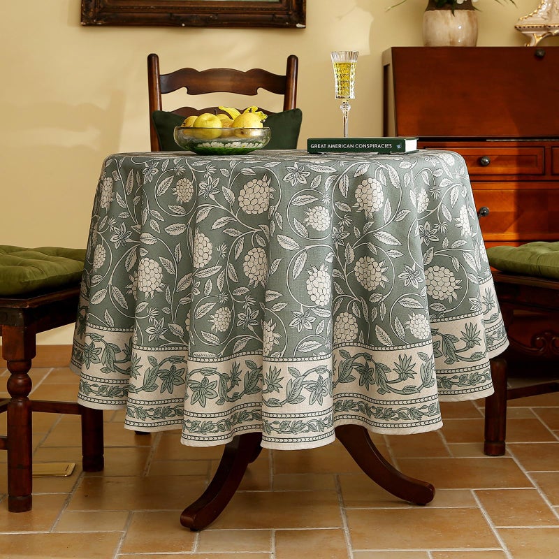 Isaenne Designer Grayish Green Linen Round Tablecloth Floral Elegant Stain Resistant Table Cloth Fall Vintage Decor Tablecloths For Dining Thanksgiving Kitchen Party Diameter 67""-Andrew A - Image 2