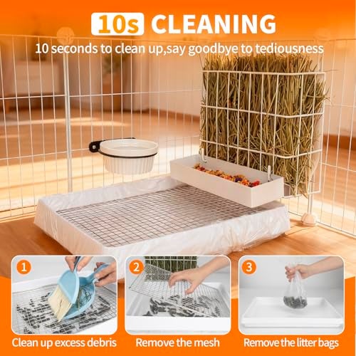BESNEW 3 in 1 Rabbit Hay Feeder with Litter Box,Upgraded Metal Hay Rack & Litter Tray & Water Bowl,Quick Cleaning,Easy to Install,Bunny Supplies for Rabbit Guinea Pig Chinchilla Small Animals - Image 2