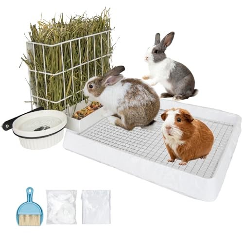 BESNEW 3 in 1 Rabbit Hay Feeder with Litter Box,Upgraded Metal Hay Rack & Litter Tray & Water Bowl,Quick Cleaning,Easy to Install,Bunny Supplies for Rabbit Guinea Pig Chinchilla Small Animals - Image 1