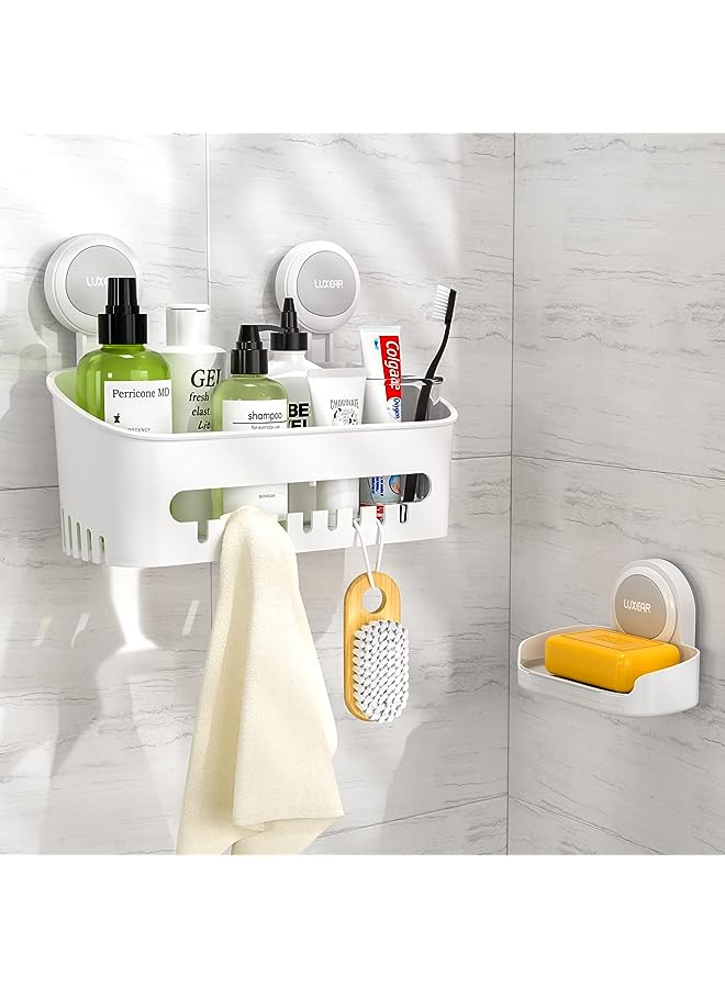 IAF Shower Caddy Suction Cup Sets Shower Shelf Basket + Soap Dish Holder NO-Drilling Removable One Second Installation Suction Shower Organizer Powerful Waterproof Bathroom Caddy Storage-2 Pack - Image 1