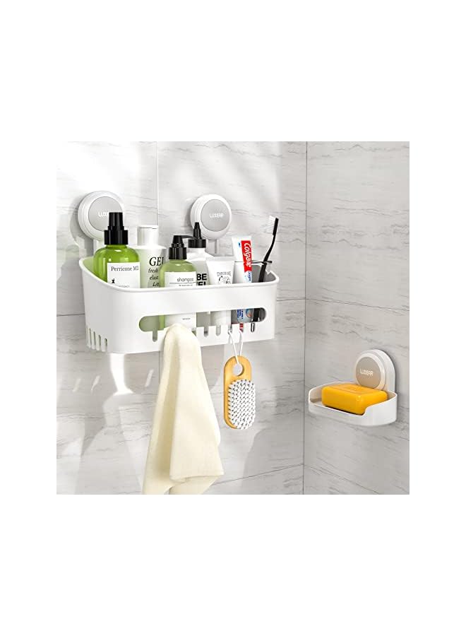 IAF Shower Caddy Suction Cup Sets Shower Shelf Basket + Soap Dish Holder NO-Drilling Removable One Second Installation Suction Shower Organizer Powerful Waterproof Bathroom Caddy Storage-2 Pack - Image 2