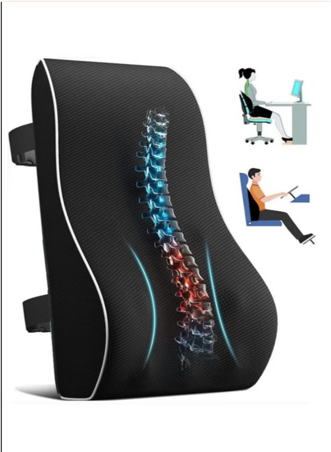 Car Back Cushion Lumbar Support Pillow for Home, Office, Car, Black Large Wheelchair and Computer Gaming Chair - Image 1