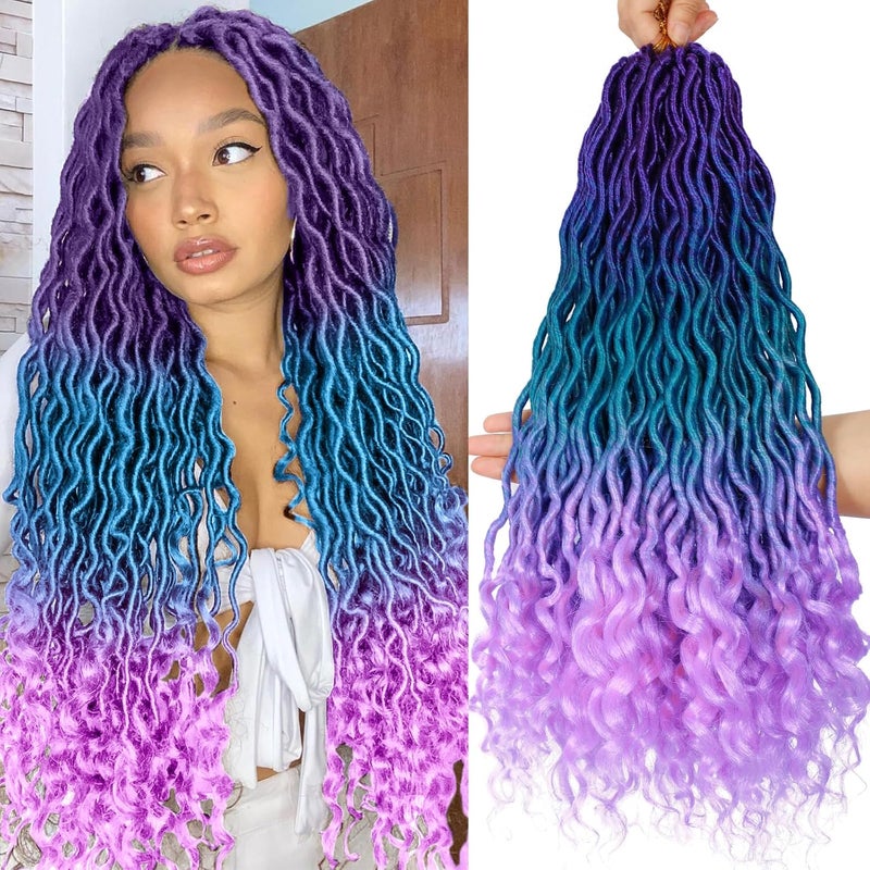 Ms Aloe Ombre Faux Locs Crochet Hair 20inch 5Pack120StrandsOmbre Goddess Locs Crochet Hair Pre Looped Crochet Faux Locs With Curly Ends Faxu Locs Crochet Hair for Black WomenPurpleLake BlueLight Purple