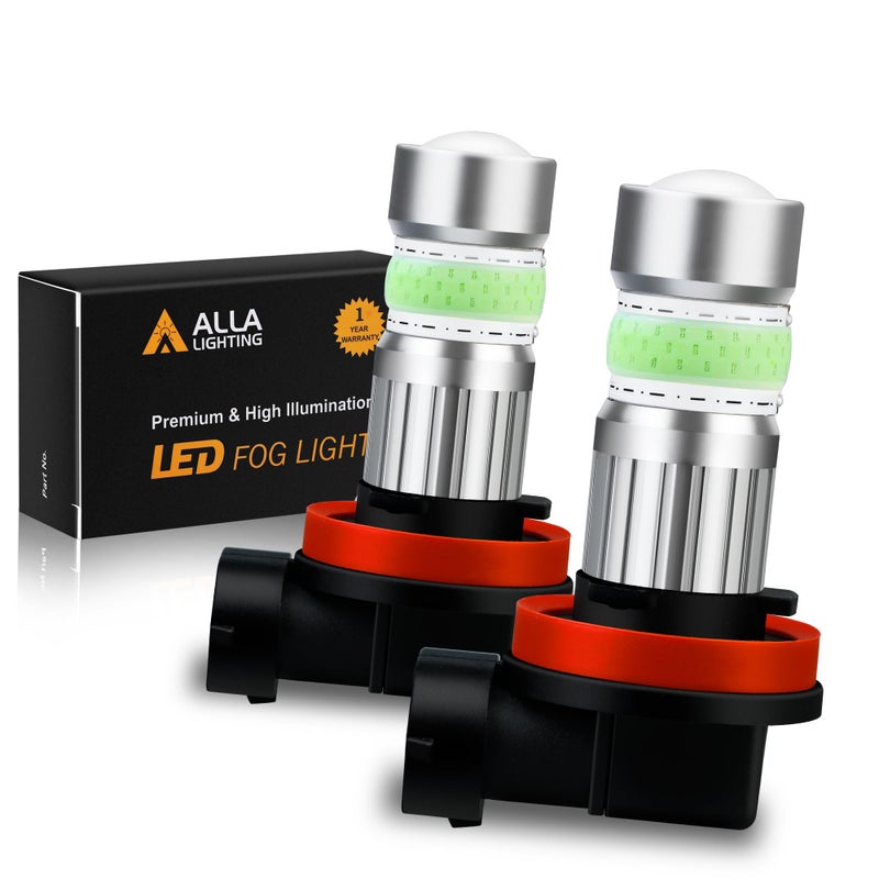 Alla Lighting H8 H16 H11 LED Fog Lights Bulbs 8000K Ice Blue 2800 Lumens Xtreme Super Bright COB72 SMD 12V DRL Replacement