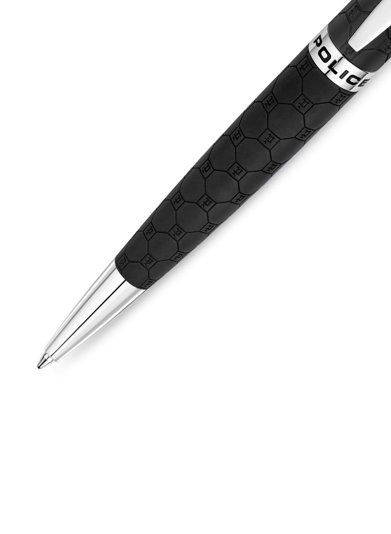 POLICE Black Stainless Steel Silver Trims Ballpoint Pen with Blue Ink 138.5mm - Image 3