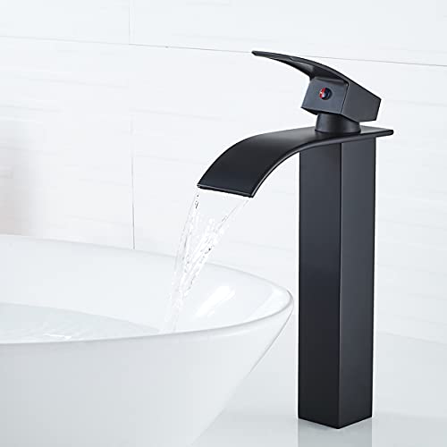 VOTON Vessel Sink Faucet Matte Black Modern Tall Waterfall Bathroom Sink Faucet with Pop-Up Drain Single Handle Bathroom Faucet 1 Hole Bowl Lavatory Vanity Faucet, Rv Sink Camper Farmhouse Faucet - Image 3