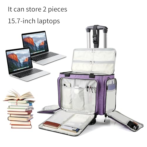 BatlFrist Rolling Teacher Bag with Five 360-Degree Swivel Wheels,Teacher Tote Bag with Detachable Trolley,Using YKK zipers,Fits for 15.6" Laptop (Lilac) - Image 2