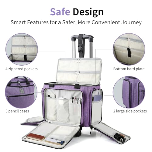 BatlFrist Rolling Teacher Bag with Five 360-Degree Swivel Wheels,Teacher Tote Bag with Detachable Trolley,Using YKK zipers,Fits for 15.6" Laptop (Lilac) - Image 3