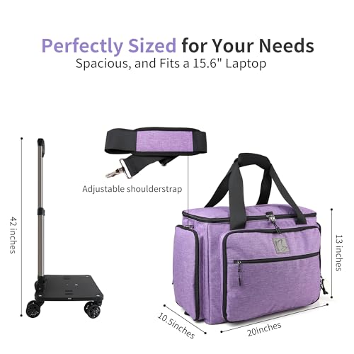BatlFrist Rolling Teacher Bag with Five 360-Degree Swivel Wheels,Teacher Tote Bag with Detachable Trolley,Using YKK zipers,Fits for 15.6" Laptop (Lilac) - Image 5