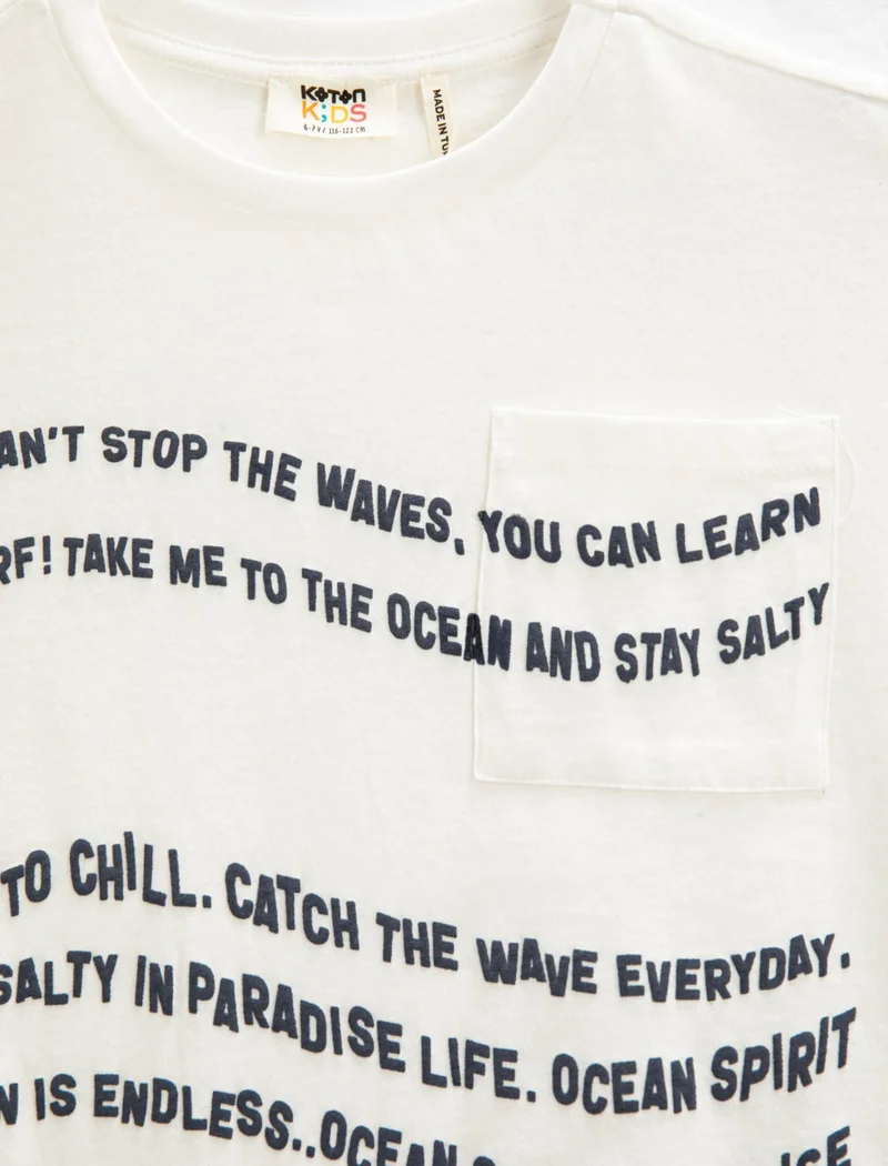 KOTON T-Shirt Printed Short Sleeve Crew Neck With Pocket