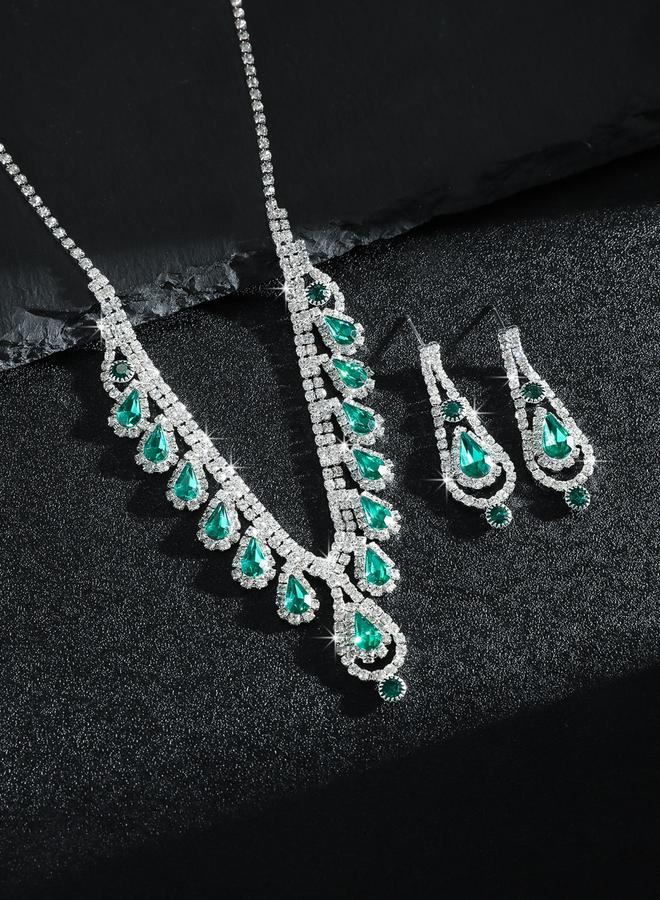Take Two Emerald Green Crystal Necklace and Earrings Set - Image 3