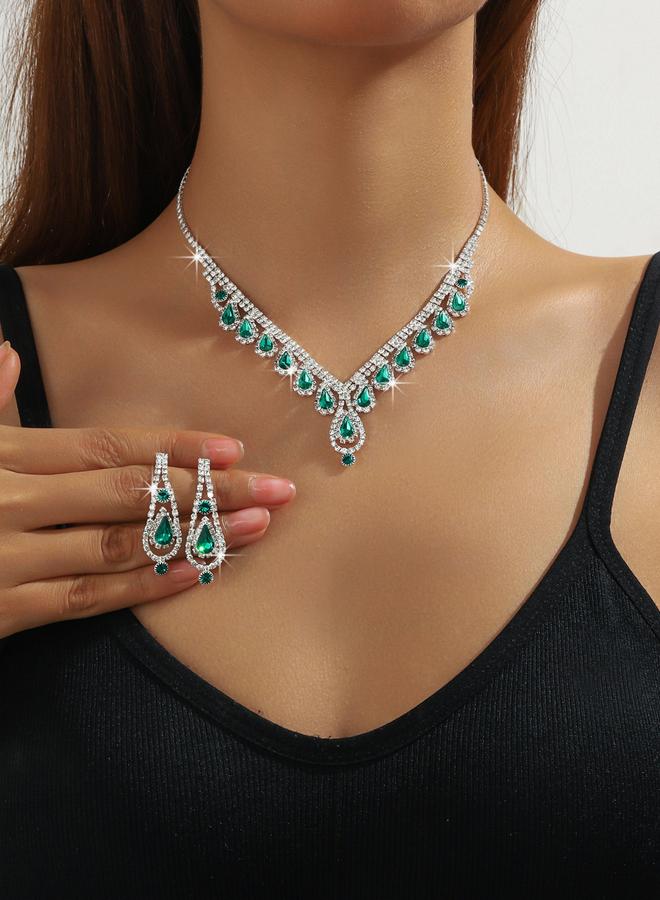 Take Two Emerald Green Crystal Necklace and Earrings Set - Image 1