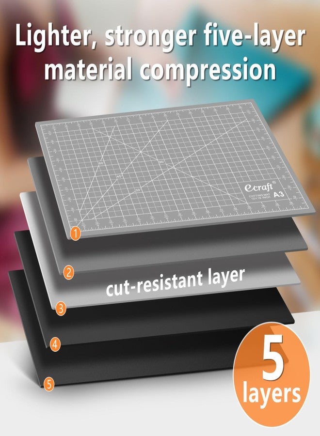 Ecraft Self Healing Cutting Mat 18x12 Inch A3, 5-Ply Double Sided Rotary Cutting Board with Grid, Grey/Black for Sewing, Quilting, Fabric & Craft Projects - Image 3