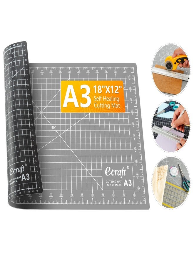 Ecraft Self Healing Cutting Mat 18x12 Inch A3, 5-Ply Double Sided Rotary Cutting Board with Grid, Grey/Black for Sewing, Quilting, Fabric & Craft Projects - Image 1
