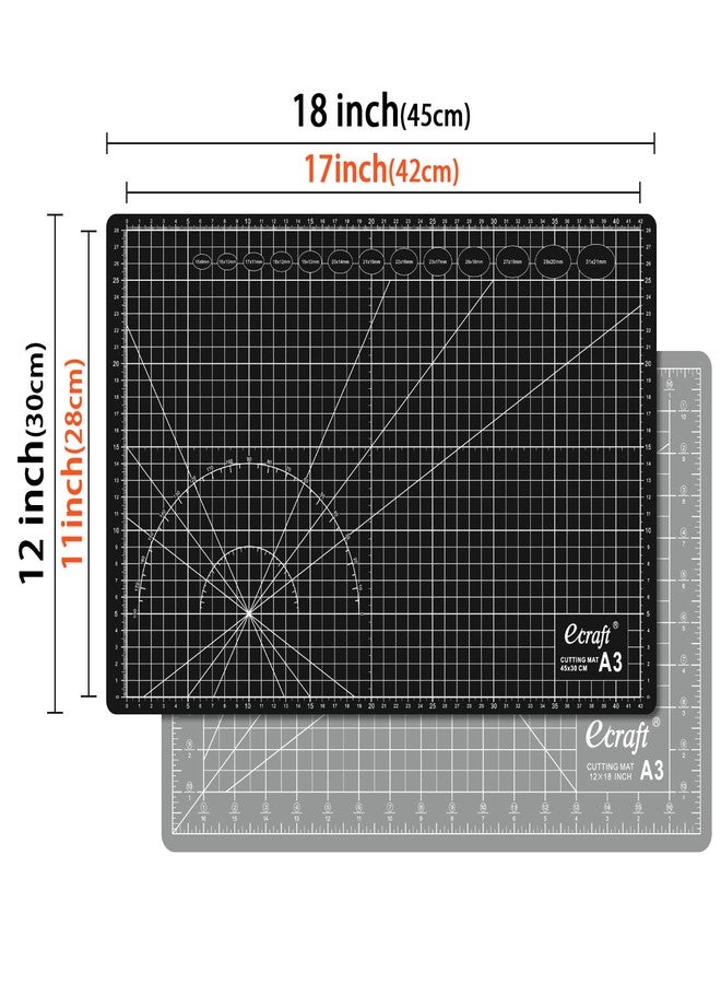Ecraft Self Healing Cutting Mat 18x12 Inch A3, 5-Ply Double Sided Rotary Cutting Board with Grid, Grey/Black for Sewing, Quilting, Fabric & Craft Projects - Image 2
