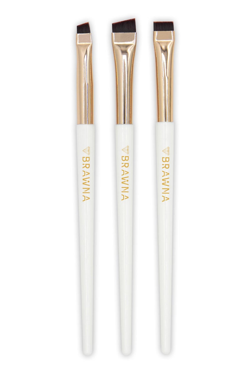 BRAWNA Eyebrow Brush Set - 3 Pcs Angled Precision Eyeliner Makeup Brushes - Brow & Lip Mapping - Concealer Flat Brush - Powder, Cream, Pomade, Paste - Image 1
