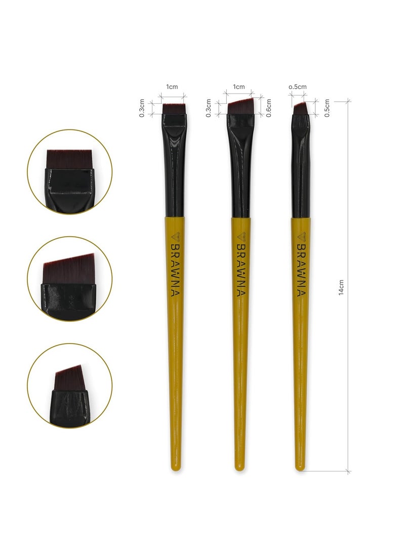 BRAWNA BRAWNA Eyebrow Brush Set with Brow Ruler Stickers - 3 Pcs Angled Precision Eyeliner Makeup Brushes - Brow & Lip Mapping - Concealer Flat Brush - Liner Brush for Gel, Powder, Cream, Pomade, Paste  - Image 2