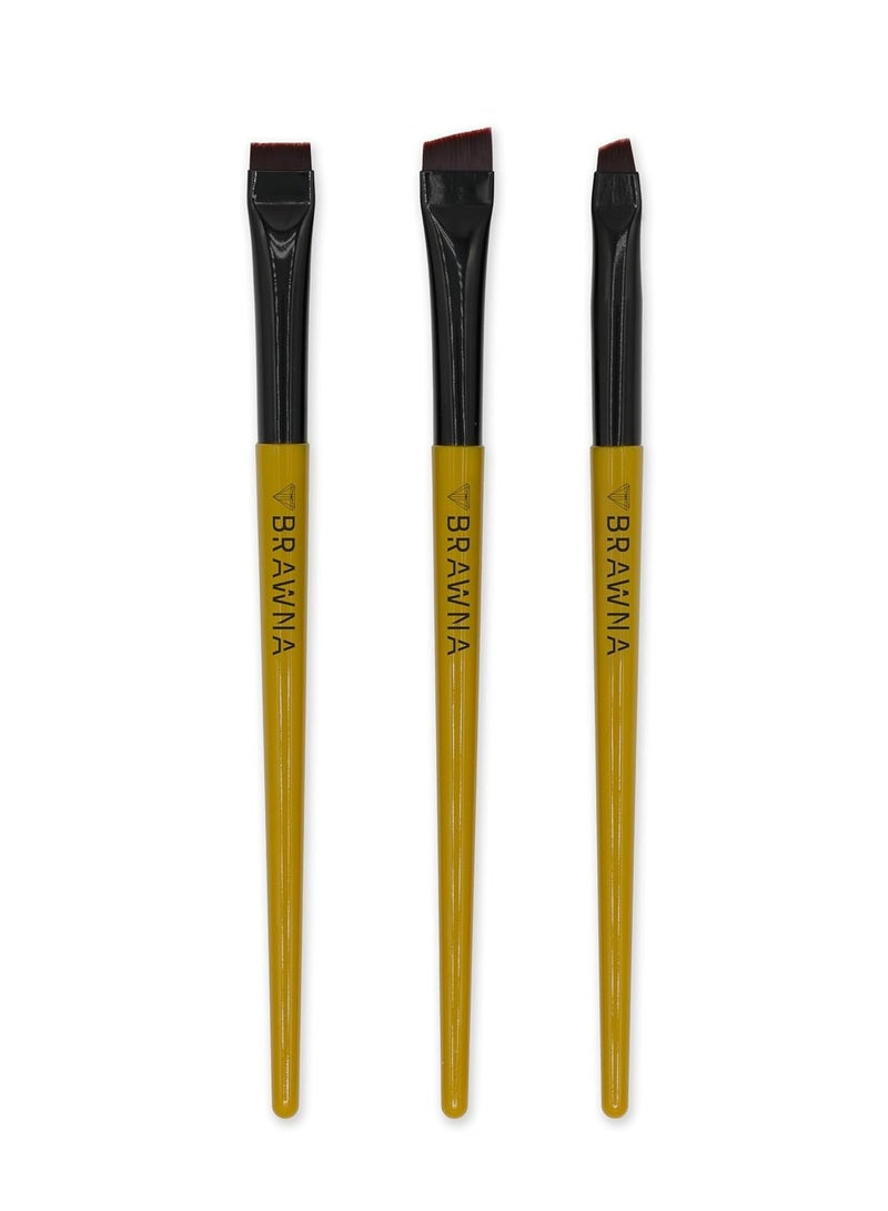 BRAWNA BRAWNA Eyebrow Brush Set with Brow Ruler Stickers - 3 Pcs Angled Precision Eyeliner Makeup Brushes - Brow & Lip Mapping - Concealer Flat Brush - Liner Brush for Gel, Powder, Cream, Pomade, Paste  - Image 5