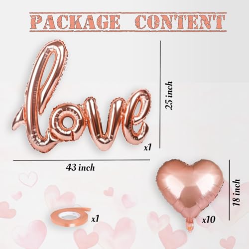 AMFIN® Love Foil Balloons (Pack of 12) - Rosegold Heart Balloons for Valentine's Day Decoration - Image 2