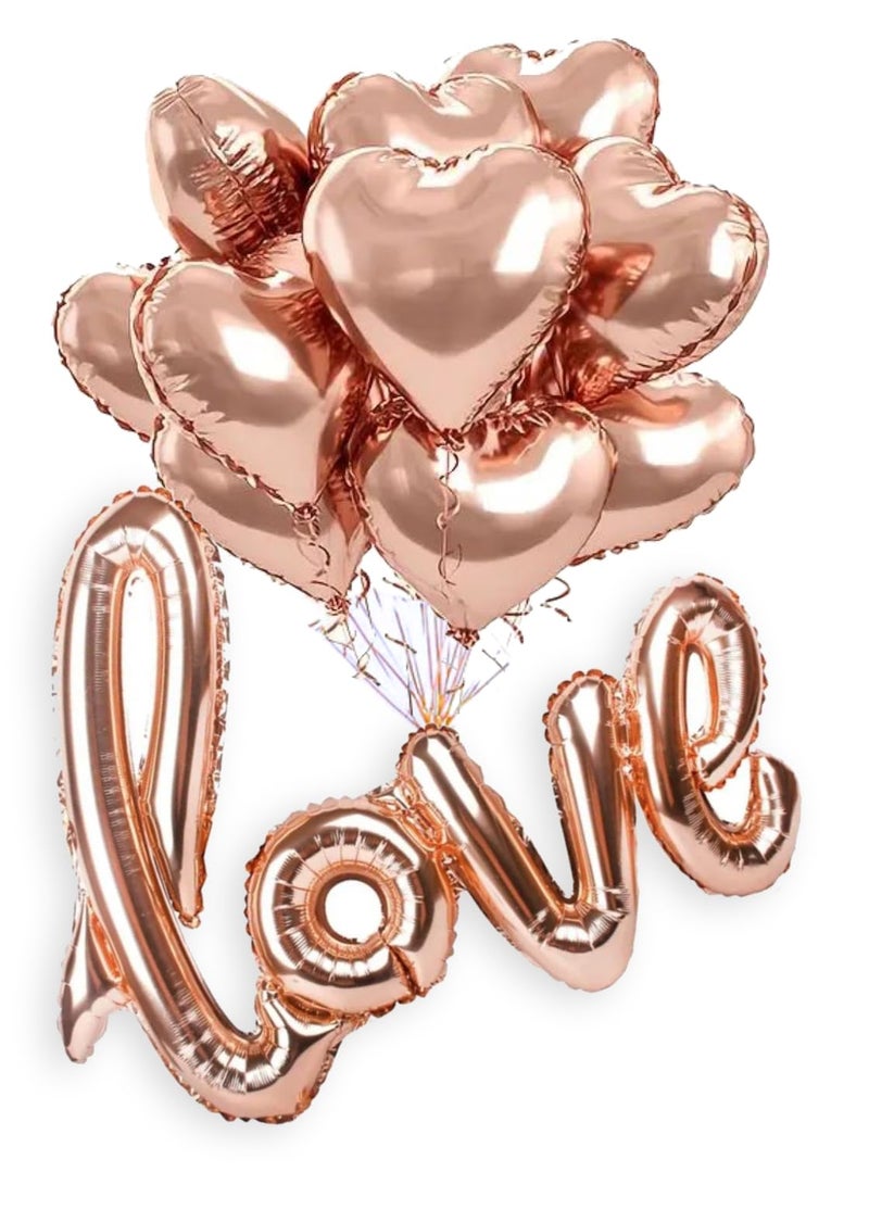 AMFIN® Love Foil Balloons (Pack of 12) - Rosegold Heart Balloons for Valentine's Day Decoration - Image 1