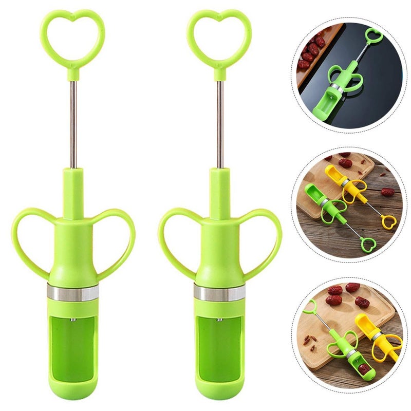 2pcs Green Heart Shaped Multifunctional Cherry Pitter Tool with Long Handle - Image 4